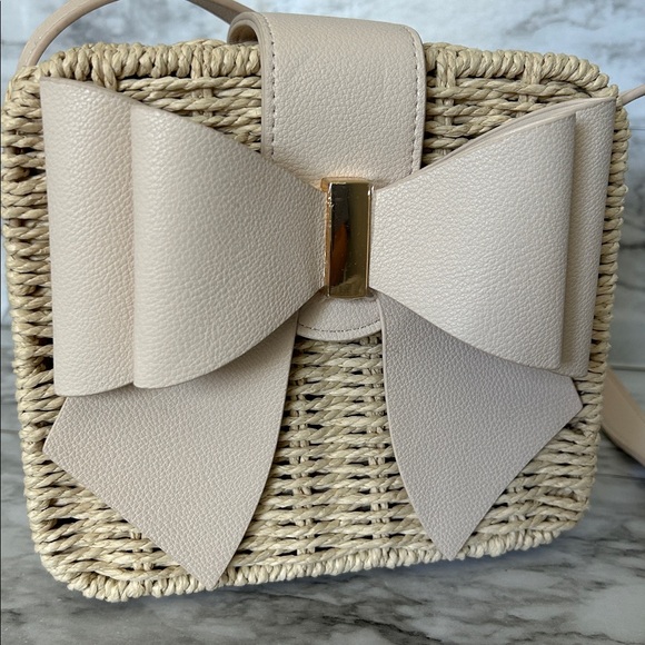 Like Dreams Poppy vegan Bow Tie Straw woven basket purse Crossbody bag coquette - Picture 5 of 13